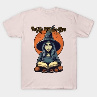 In My Witchy Era Tee Halloween Cute witch with moon behind and bats flying T-Shirt